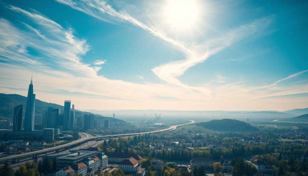 A picturesque landscape showcasing the advancements in internet speeds across Germany in 2025. In the foreground, a sleek, modern city skyline with towering skyscrapers and efficient transportation systems. In the middle ground, rolling hills and lush forests, with homes and businesses connected by a complex network of fiber-optic cables. In the background, a bright, azure sky with wispy clouds, evocative of the seamless digital connectivity that pervades the nation. The scene is captured with a Sony A7R IV, utilizing a polarizer filter to enhance the vivid colors and sharp details. The result is a hyperrealistic, clearly-focused image that showcases the remarkable progress in Germany's internet infrastructure, reflecting the "normal" speeds and capabilities that citizens will enjoy in the near future. A picturesque landscape showcasing the advancements in internet speeds across Germany in 2025. In the foreground, a sleek, modern city skyline with towering skyscrapers and efficient transportation systems. In the middle ground, rolling hills and lush forests, with homes and businesses connected by a complex network of fiber-optic cables. In the background, a bright, azure sky with wispy clouds, evocative of the seamless digital connectivity that pervades the nation. The scene is captured with a Sony A7R IV, utilizing a polarizer filter to enhance the vivid colors and sharp details. The result is a hyperrealistic, clearly-focused image that showcases the remarkable progress in Germany's internet infrastructure, reflecting the "normal" speeds and capabilities that citizens will enjoy in the near future.