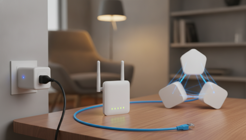 Vergleich von Powerline, Repeater, Mesh und LAN-Kabel Vergleich von Powerline, Repeater, Mesh und LAN-Kabel